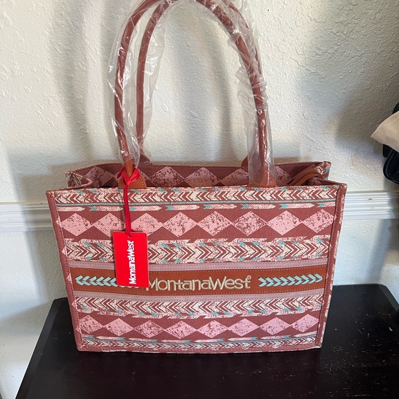 Montana West Geometric Pink and Brown Tote large lap top work tote - Picture 1 of 4